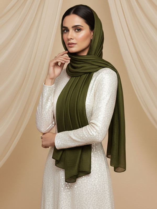 Soft Tissue Silk Hijab - Olive Green
